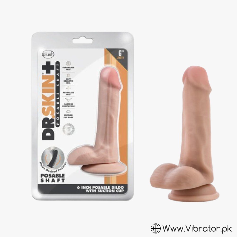 Dr. Skin Plus 6In Posable Dildo With/Balls Vanilla Blush